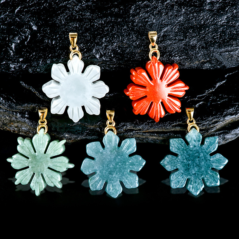 Necklaces - สร้อยคอจี้ดอกทานตะวันหยกพม่าแท้เครื่องประดับธรรมชาติแกะสลักแฟชั่น18K ชุบทอง18K