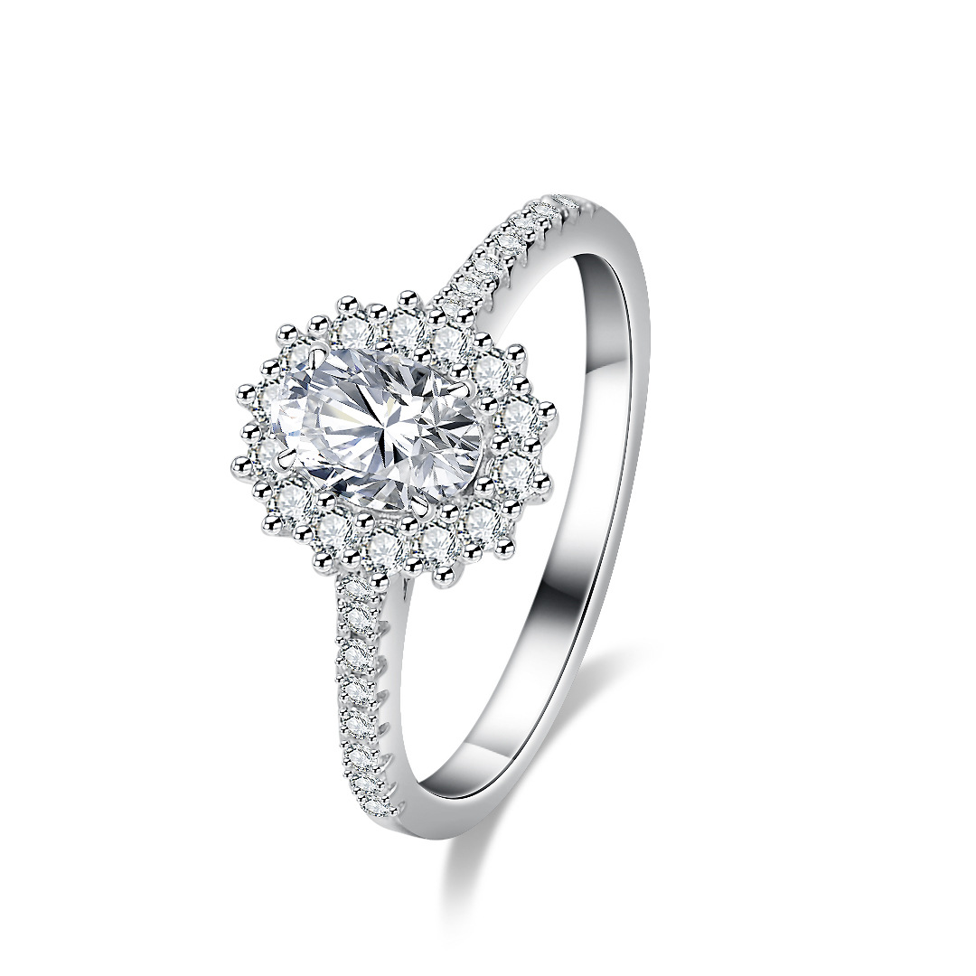 Moissanite Engagement Ring 1 Carat - แหวนมอยส์ซาไนต์ทรงไข่สำหรับผู้หญิง ทอง 18K ประดับเพชรทรงไข่ขนาด 1 กะรัต