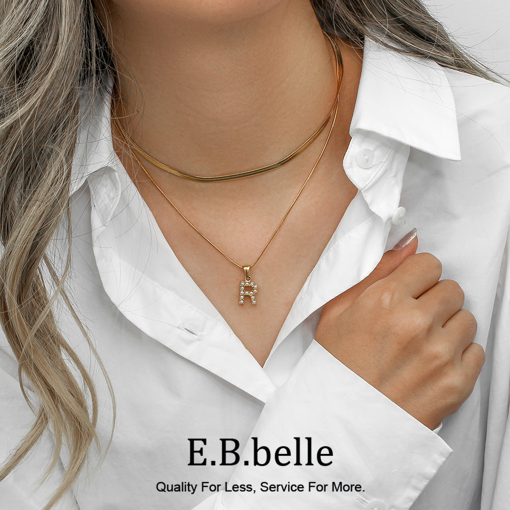 Initial Letter Necklace 18K Gold - E.b.belle สแตนเลส18K ชุบทองไข่มุกปูสร้อยคอตัวอักษรสำหรับผู้หญิงโซ่สร้อยคอเริ่มต้นชั้น