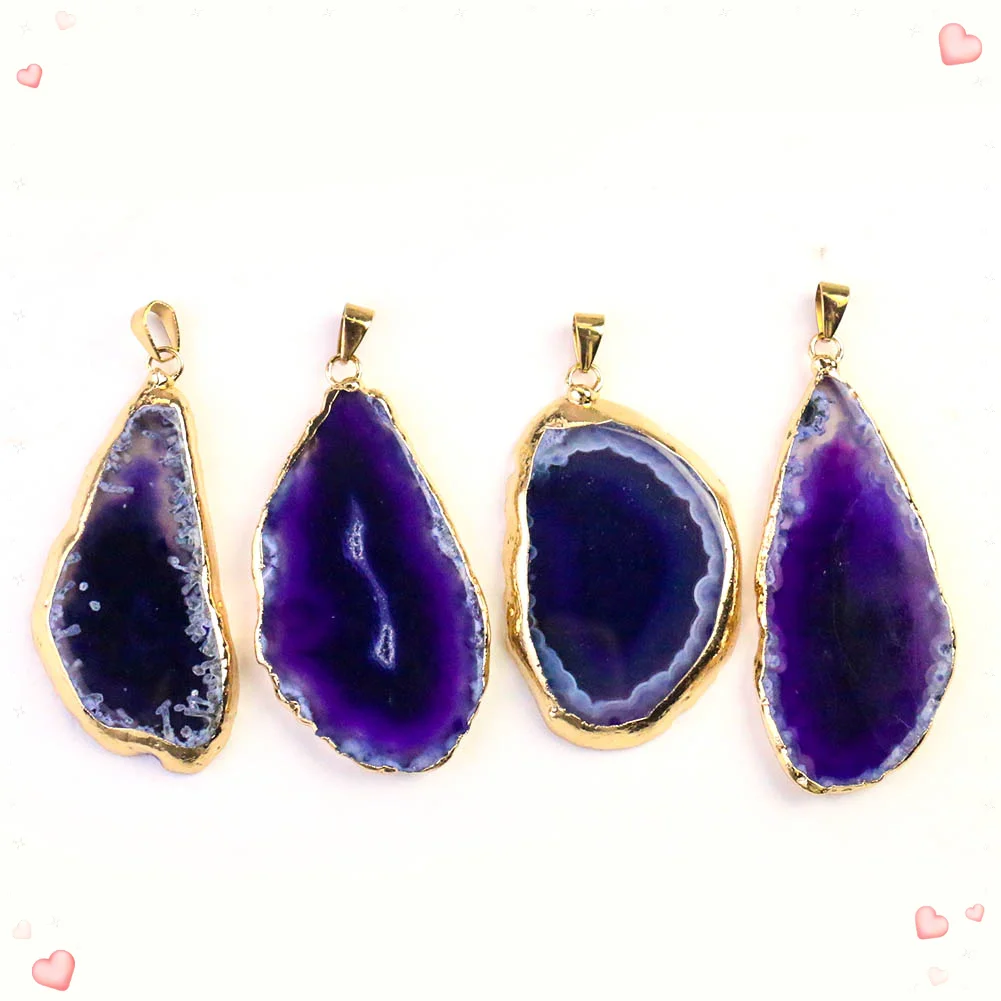 Crystal Pendant Necklace Natural Stone - จี้คริสตัลอาเกตธรรมชาติ งานฝีมือ DIY สำหรับสร้อยคอ ต่างหู เครื่องประดับสไตล์ย้อนยุค