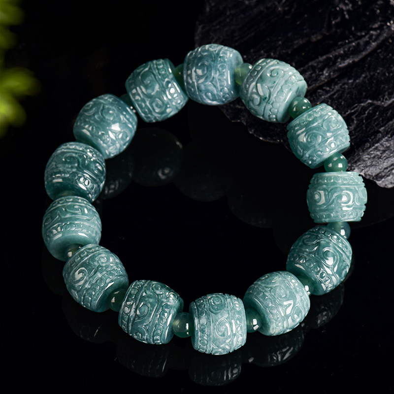 Bracelets - กำไลข้อมือหยกพม่าธรรมชาติแกะสลัก ลูกปัดหยกแท้ เครื่องประดับแฟชั่น หยกแกะสลัก จี้หินมงคล กำไลข้อมือ