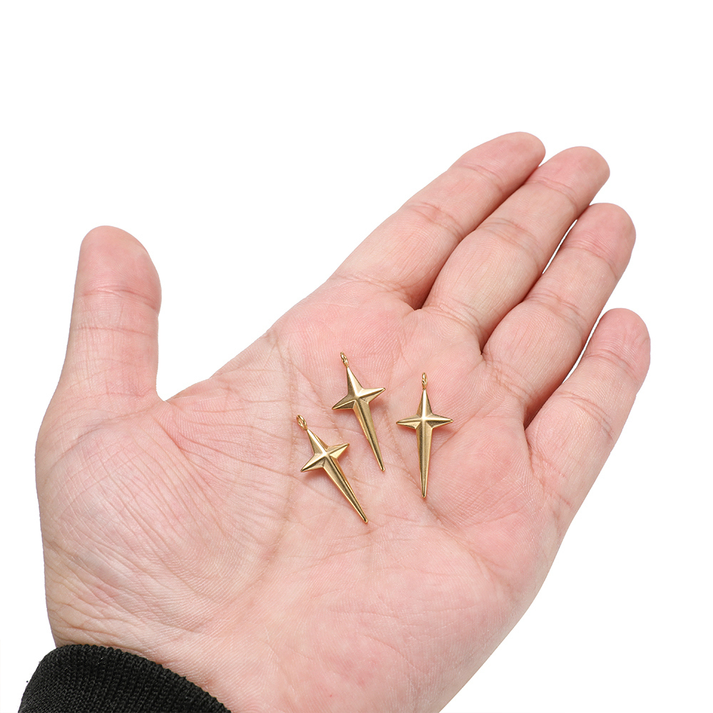 Cross Pendant Necklace Gold - 5 ชิ้นสแตนเลสสตีลชุบทอง Cross Star Charms สร้อยคอจี้สําหรับ