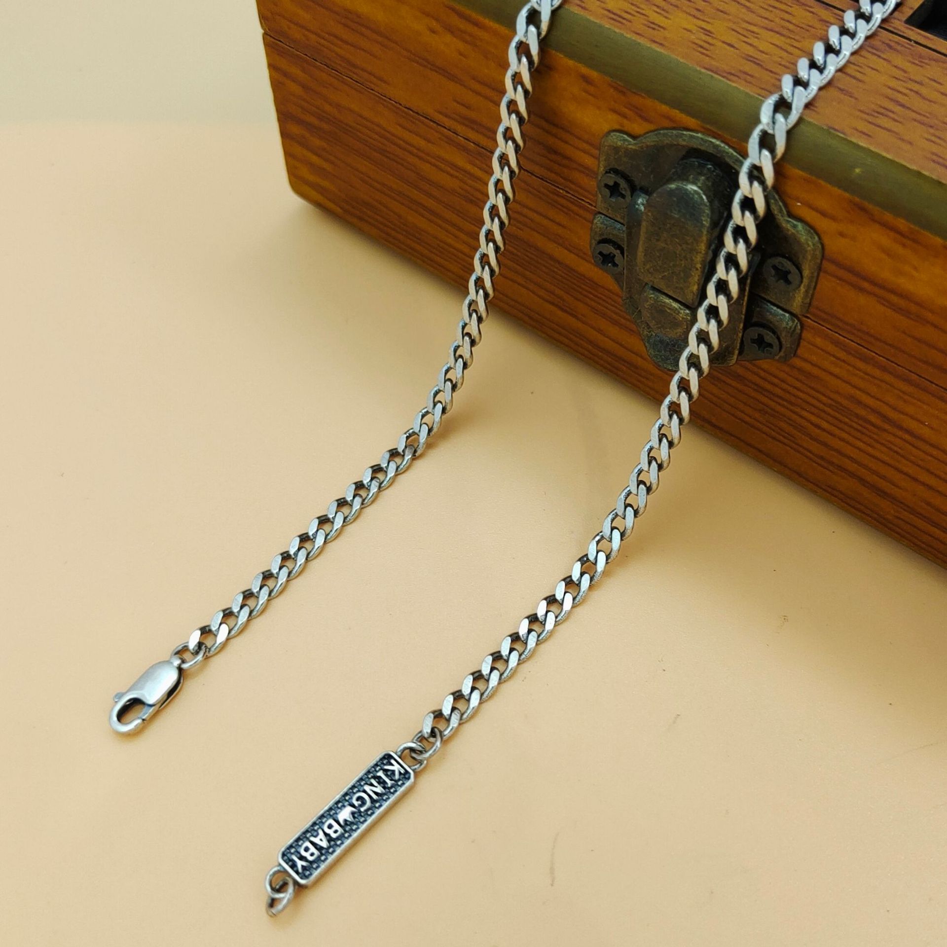 925 Sterling Silver Chain Necklace Men - สร้อยคอจี้เงินแท้ S925 สไตล์เรโทรแบบไทย ดีไซน์ทันสมัย ยอดนิยม สำหรับผู้ชายและผู้หญิง