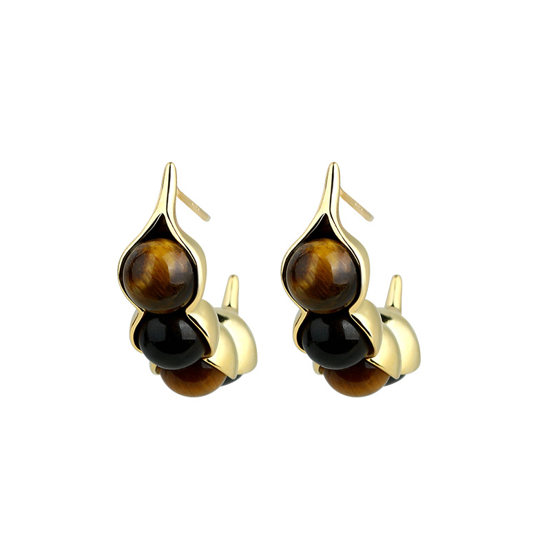 Earrings - Tiger Eye Pod ต่างหูอัญมณีเครื่องประดับจริง Designer Ear