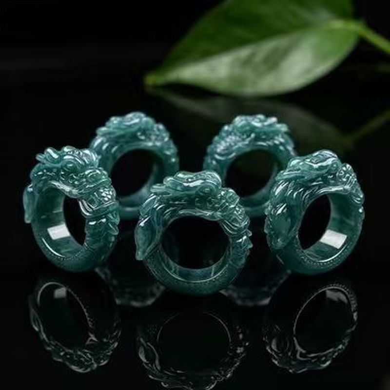 แหวนหยกเจไดต์เกรดเอ ลายมังกรน้ - Rings บทวิจารณ์และราคา