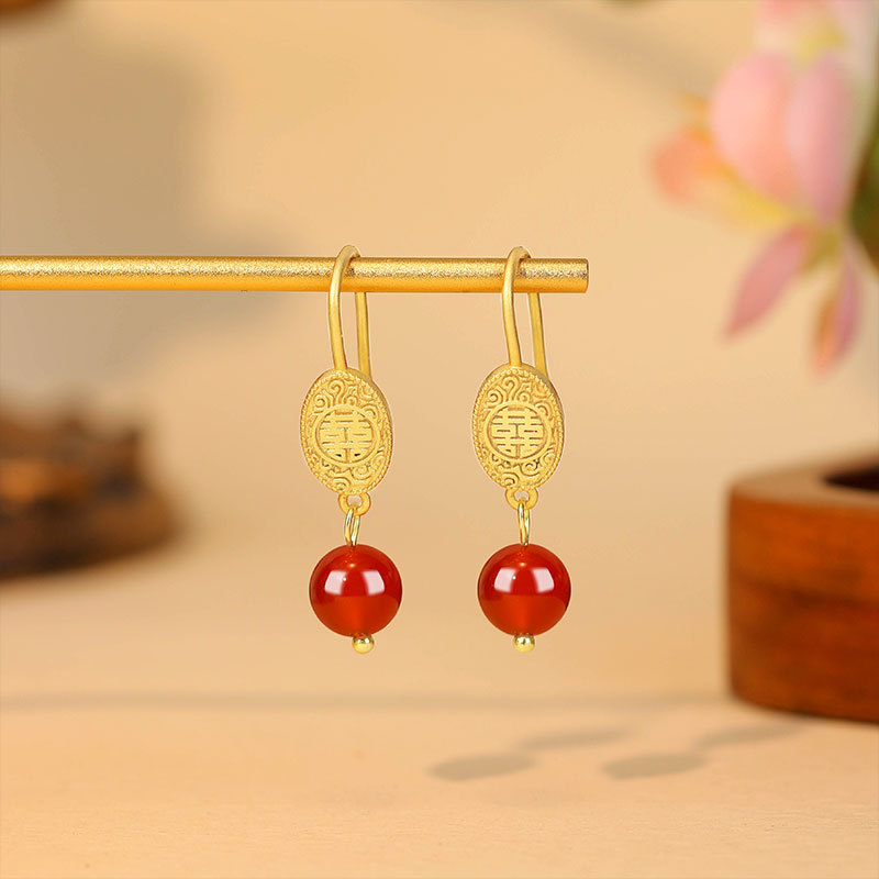 หยกแดงธรรมชาติ ต่างหูลูกปัด เค - Earrings บทวิจารณ์และราคา