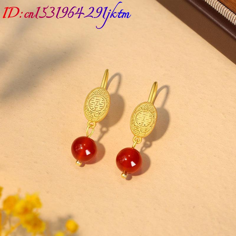 หยกแดงธรรมชาติ ต่างหูลูกปัด เค - Earrings บทวิจารณ์และราคา