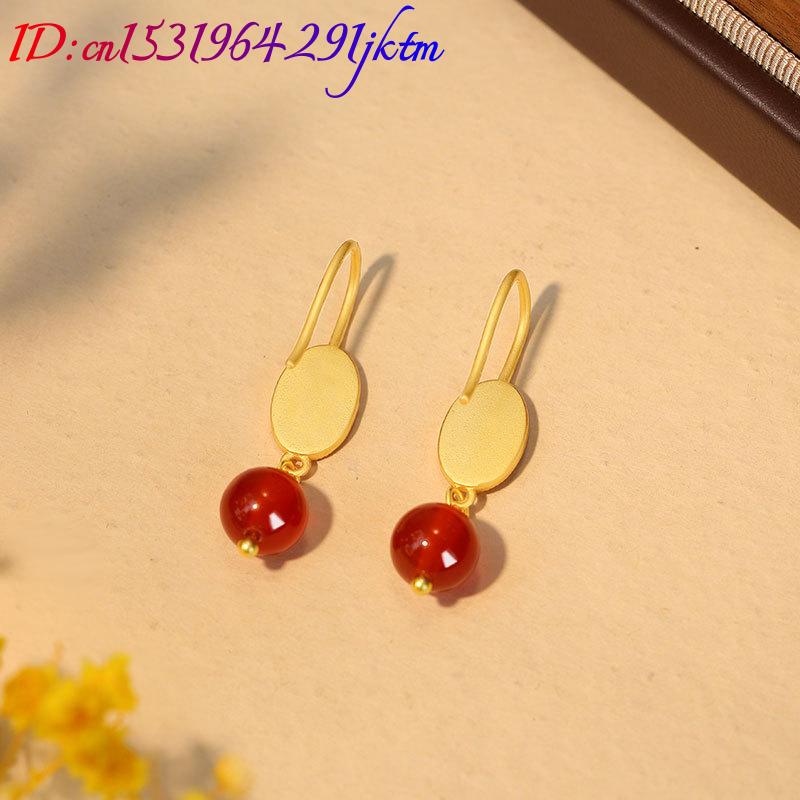 หยกแดงธรรมชาติ ต่างหูลูกปัด เค - Earrings บทวิจารณ์และราคา
