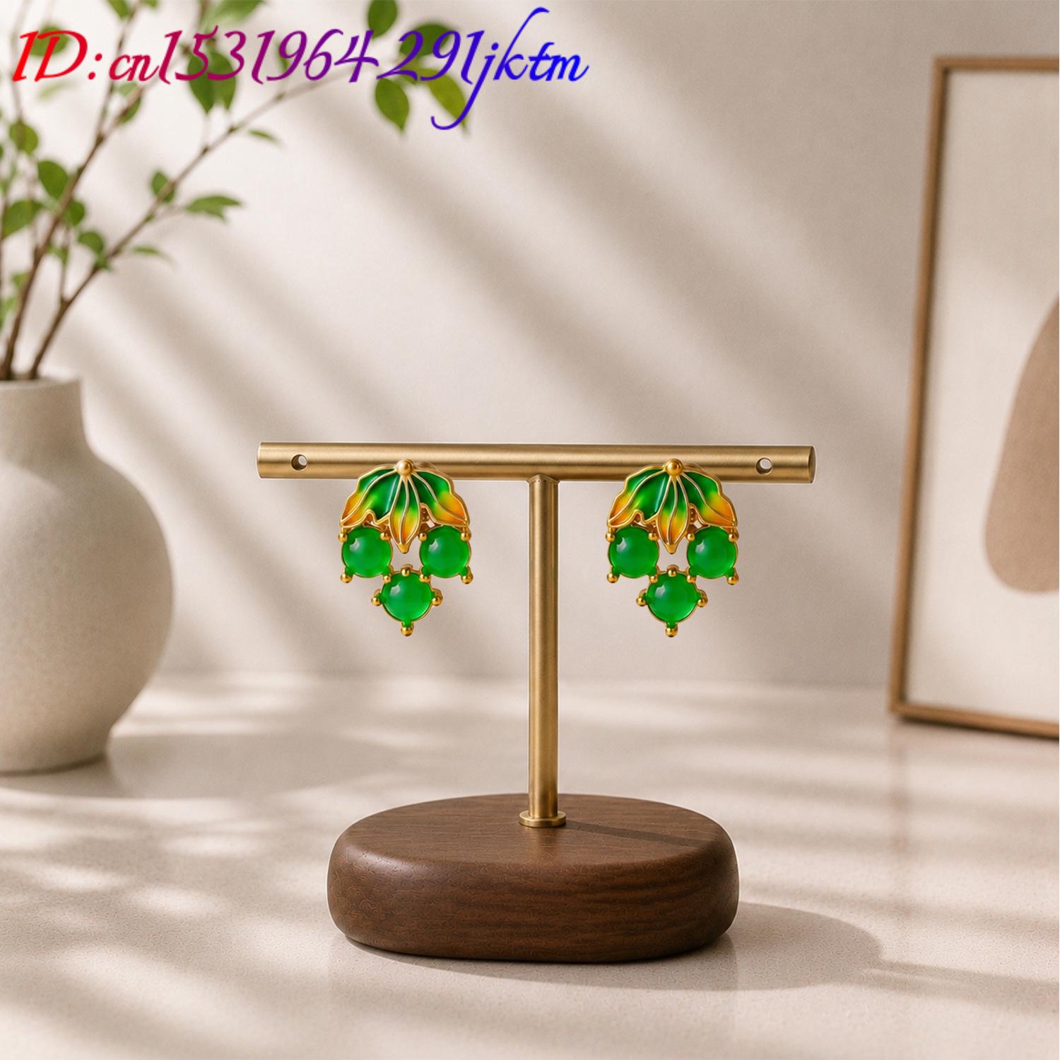 ต่างหูหยกพม่าลายองุ่น เครื่องป - Earrings บทวิจารณ์และราคา