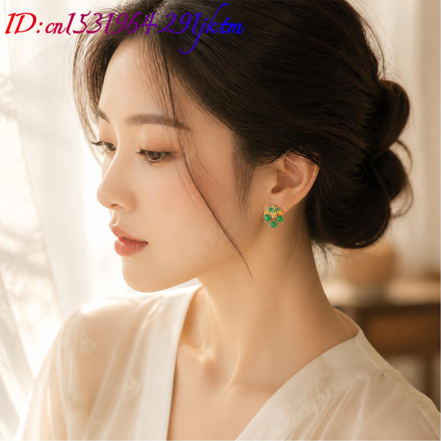 ต่างหูหยกพม่าลายองุ่น เครื่องป - Earrings บทวิจารณ์และราคา