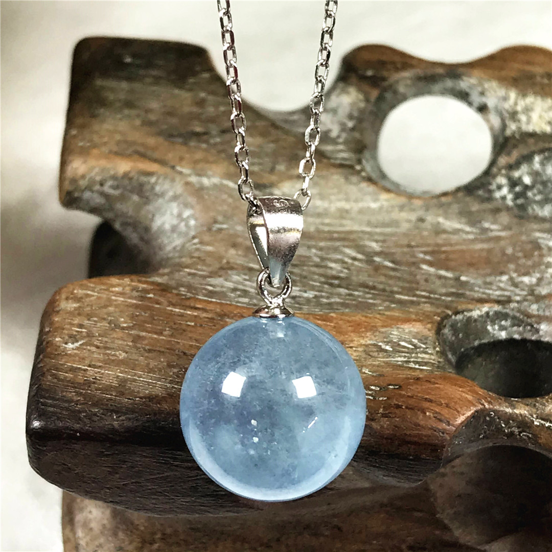 13Mm Natural Blue Aquamarine จ - 925 Sterling Silver Chain Necklace Men บทวิจารณ์และราคา