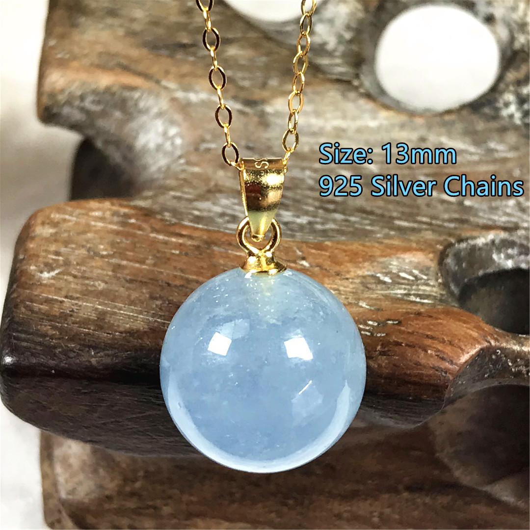 13Mm Natural Blue Aquamarine จ - 925 Sterling Silver Chain Necklace Men บทวิจารณ์และราคา