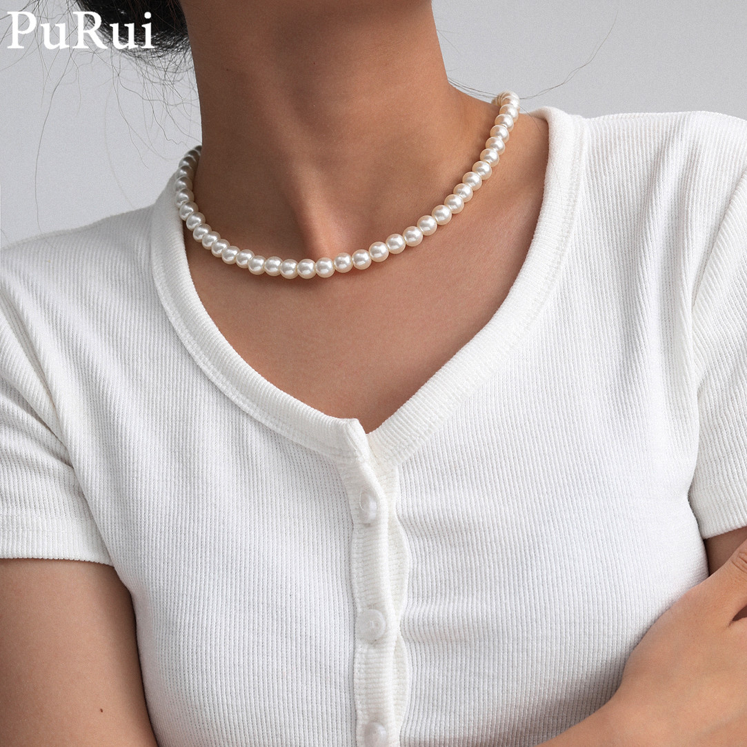 สร้อยคอไข่มุกเลียนแบบมินิมอลสำ - Pearl Choker Necklace Vintage บทวิจารณ์และราคา