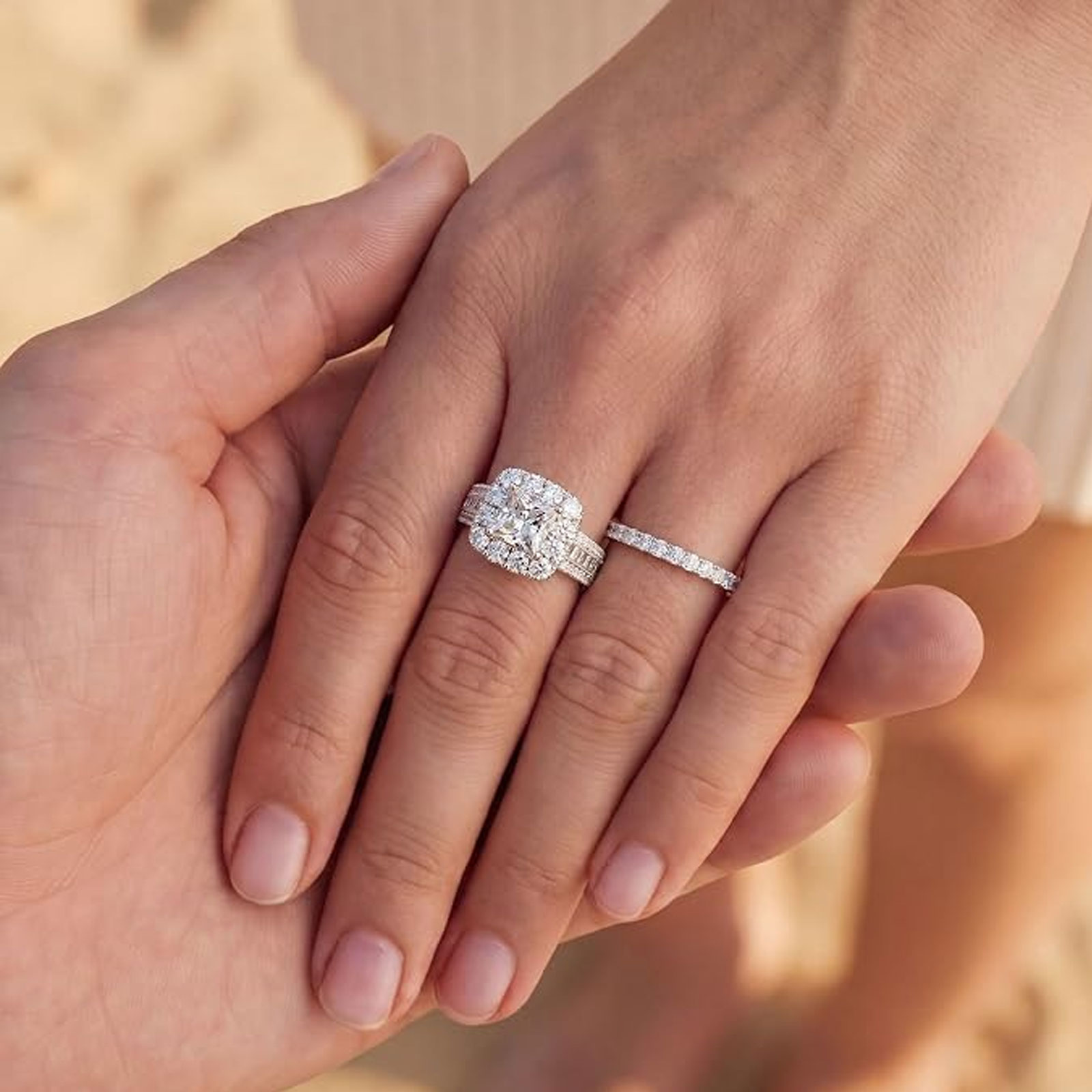Newshe ชุดแหวนแต่งงานเงินแท้ 9 - Moissanite Engagement Ring 1 Carat บทวิจารณ์และราคา