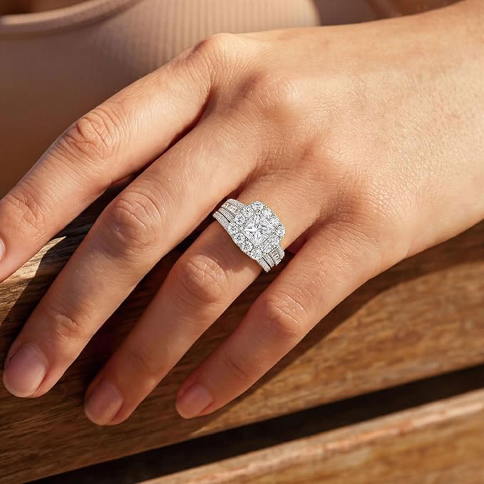 Newshe ชุดแหวนแต่งงานเงินแท้ 9 - Moissanite Engagement Ring 1 Carat บทวิจารณ์และราคา