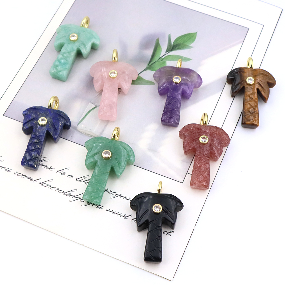 จี้รูปต้นมะพร้าวหินธรรมชาติประ - Crystal Pendant Necklace Natural Stone บทวิจารณ์และราคา