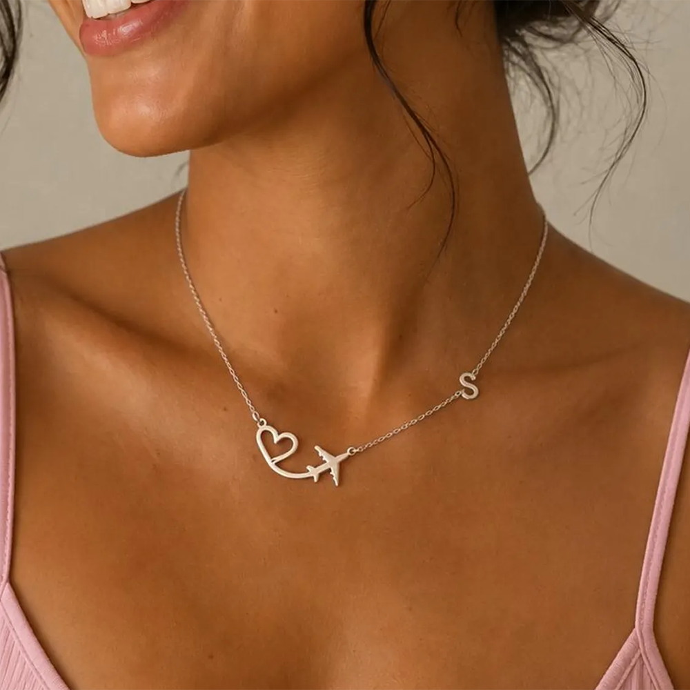 สร้อยคอจี้รูปเครื่องบินรูปหัวใ - Custom Name Necklace Stainless Steel บทวิจารณ์และราคา