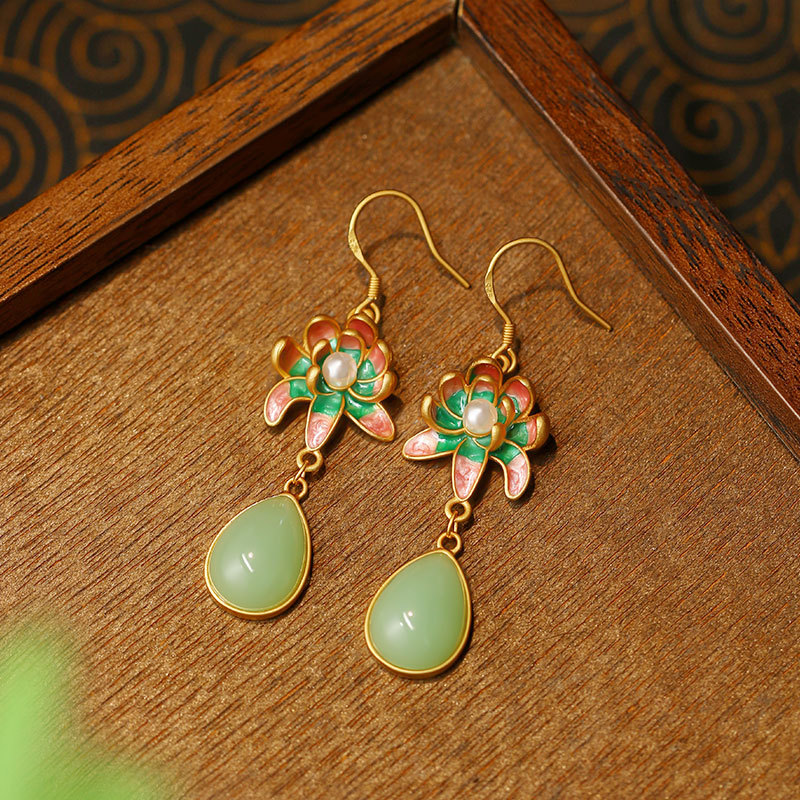 ต่างหูหยดน้ำหยกธรรมชาติสีเขียว - Earrings บทวิจารณ์และราคา