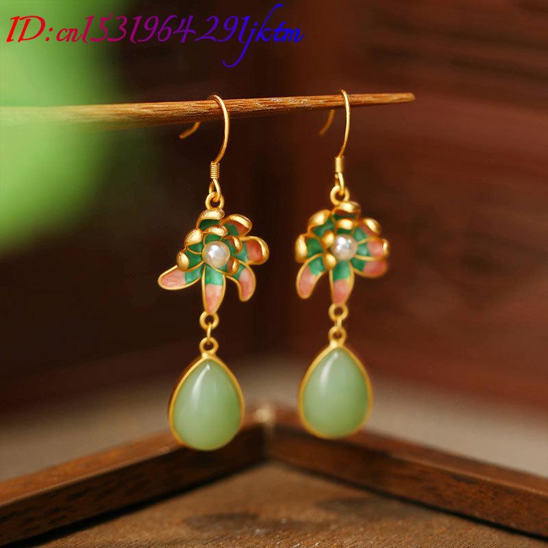 ต่างหูหยดน้ำหยกธรรมชาติสีเขียว - Earrings บทวิจารณ์และราคา