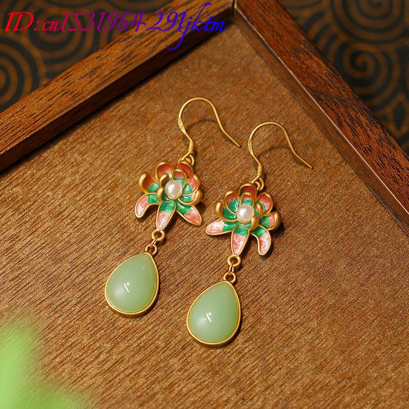 ต่างหูหยดน้ำหยกธรรมชาติสีเขียว - Earrings บทวิจารณ์และราคา