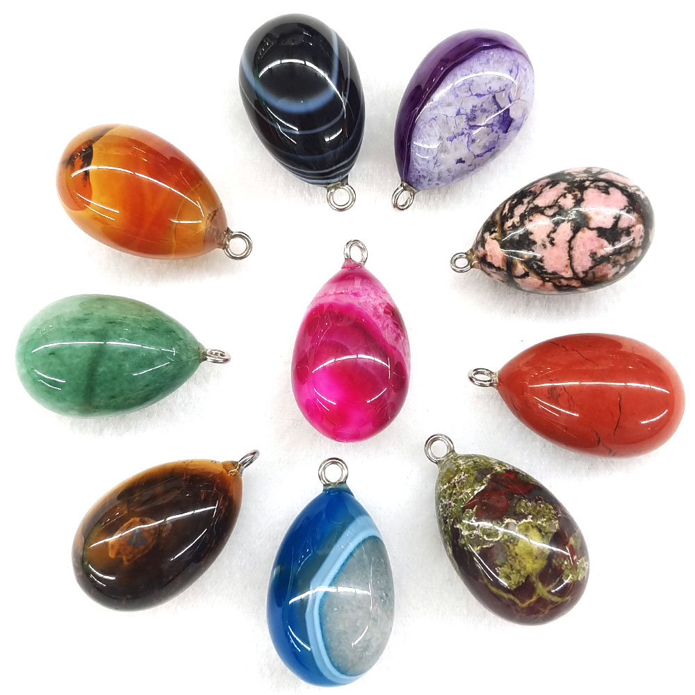 จี้รูปไข่ขนาดเล็ก 30x19 มม. หิ - Crystal Pendant Necklace Natural Stone บทวิจารณ์และราคา
