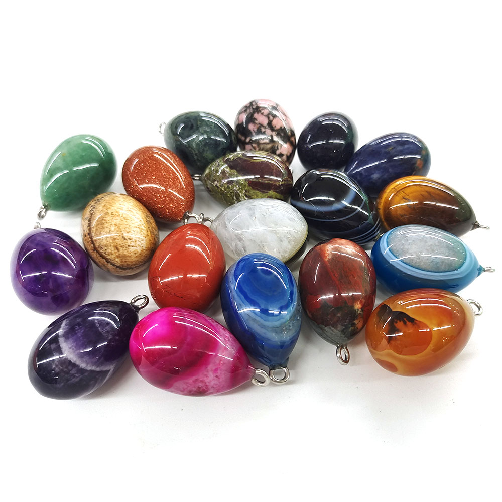 จี้รูปไข่ขนาดเล็ก 30x19 มม. หิ - Crystal Pendant Necklace Natural Stone บทวิจารณ์และราคา