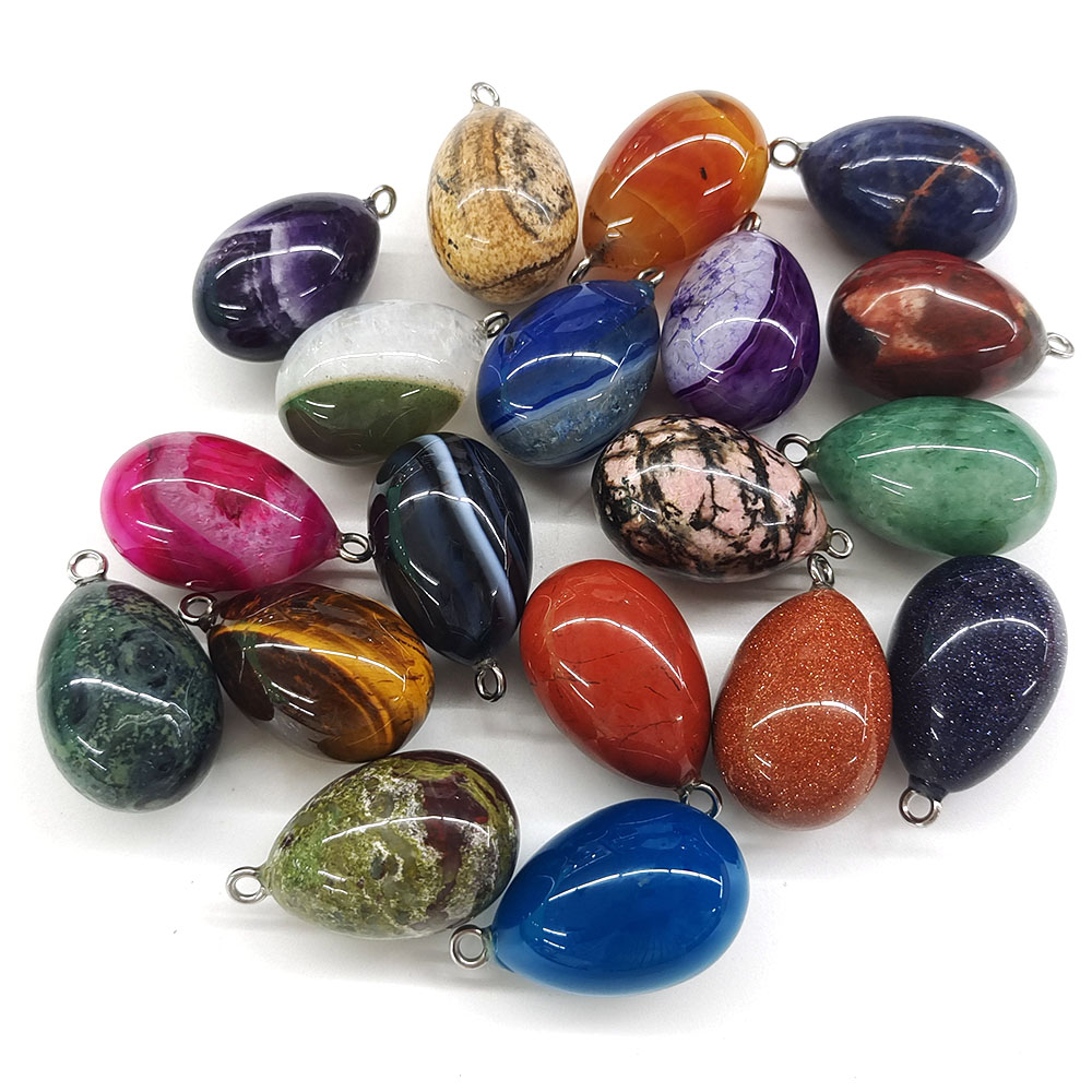 จี้รูปไข่ขนาดเล็ก 30x19 มม. หิ - Crystal Pendant Necklace Natural Stone บทวิจารณ์และราคา