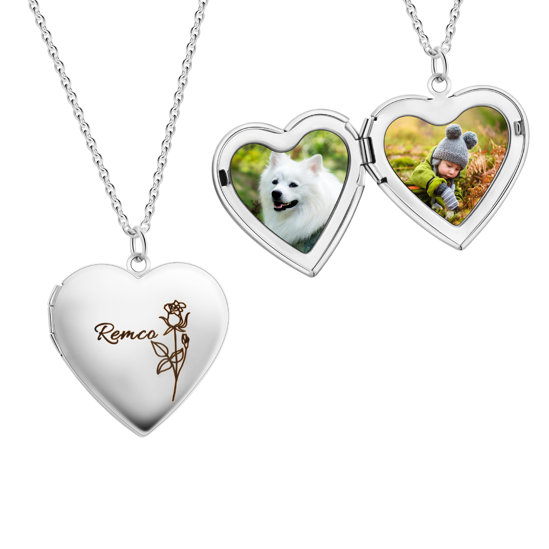 สร้อยคอจี้กรอบรูปหัวใจสีเงินสำ - Heart Locket Necklace Photo บทวิจารณ์และราคา