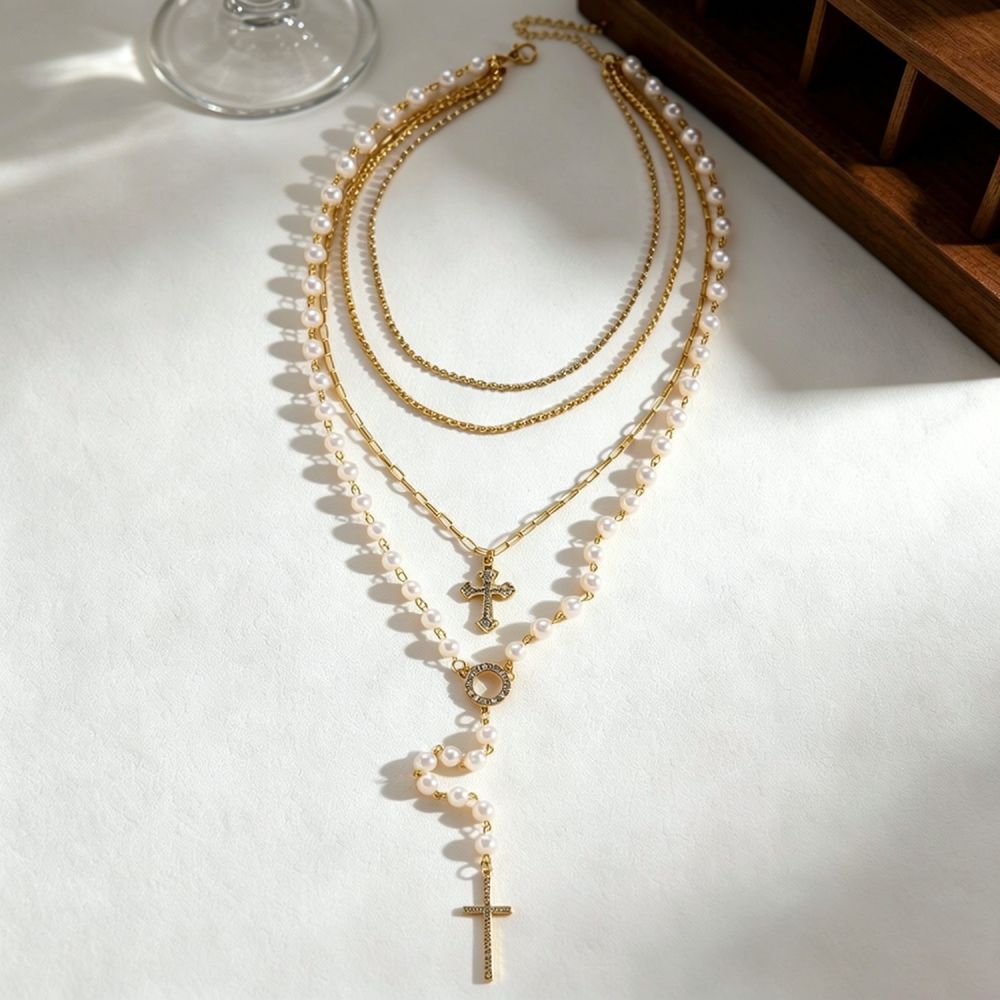 สร้อยคอจี้กากบาทแบบเลเยอร์หรูห - Layered Pendant Necklace Aesthetic บทวิจารณ์และราคา