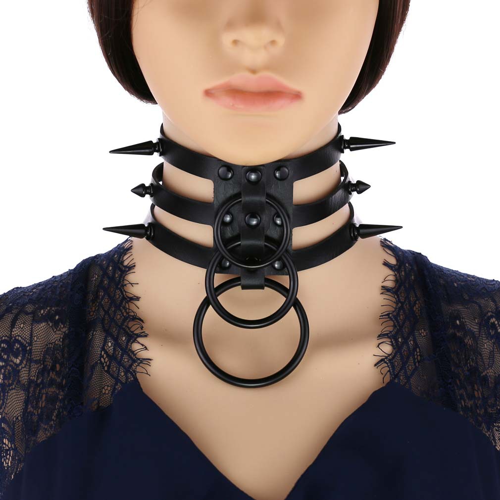 แฟชั่นผู้หญิงสีดำผู้ชาย Rivet  - Goth Punk Spike Choker บทวิจารณ์และราคา