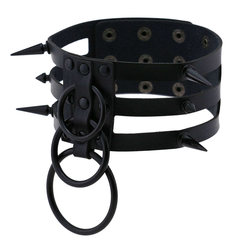 แฟชั่นผู้หญิงสีดำผู้ชาย Rivet  - Goth Punk Spike Choker บทวิจารณ์และราคา