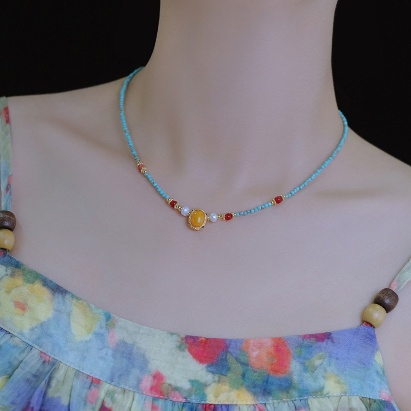 สร้อยคอไข่มุกน้ำจืดธรรมชาติสีฟ - Pearl Choker Necklace Vintage บทวิจารณ์และราคา