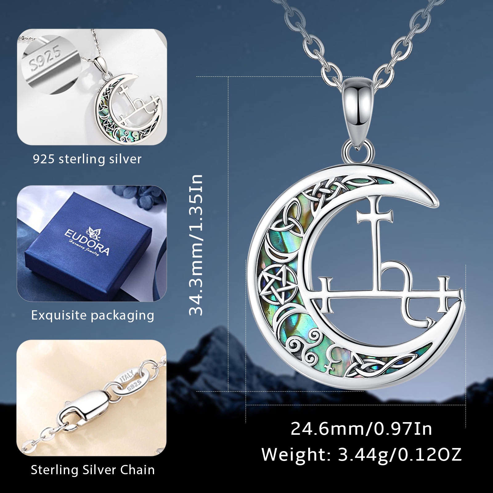 Eudora 925สร้อยคอจี้พระจันทร์เ - 925 Sterling Silver Chain Necklace Men บทวิจารณ์และราคา