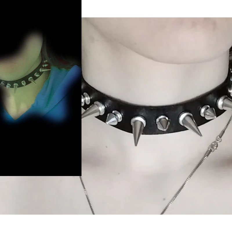โชคเกอร์หนังเทียมประดับหมุดแหล - Goth Punk Spike Choker บทวิจารณ์และราคา