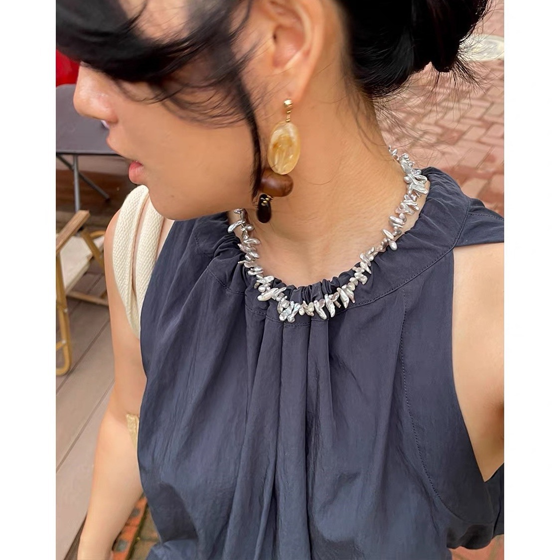 สร้อยคอโชคเกอร์ไข่มุกสไตล์โบฮี - Pearl Choker Necklace Vintage บทวิจารณ์และราคา