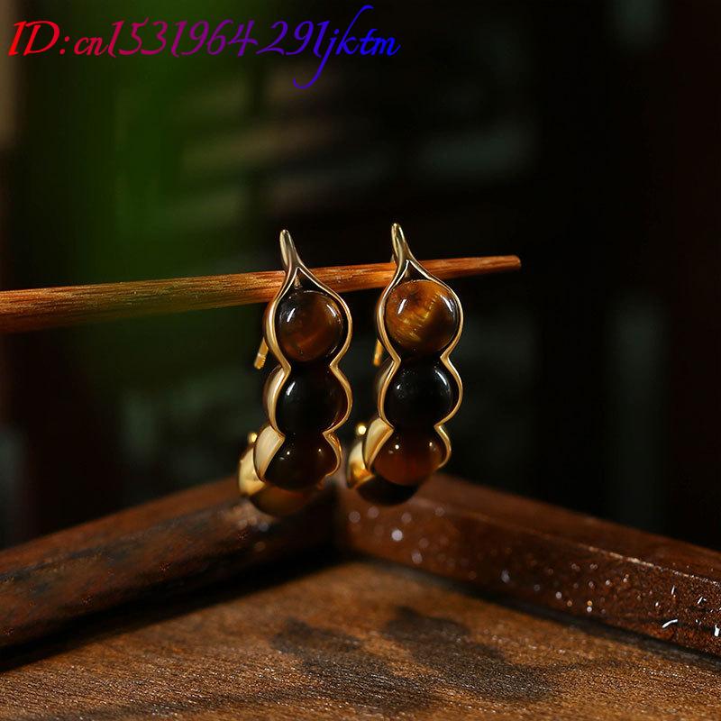 Tiger Eye Pod ต่างหูอัญมณีเครื - Earrings บทวิจารณ์และราคา