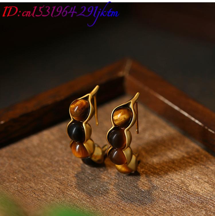 Tiger Eye Pod ต่างหูอัญมณีเครื - Earrings บทวิจารณ์และราคา