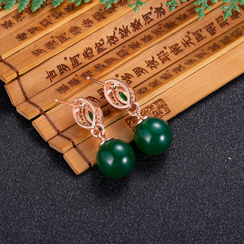 ต่างหูลูกปัดหยกธรรมชาติเครื่อง - Earrings บทวิจารณ์และราคา